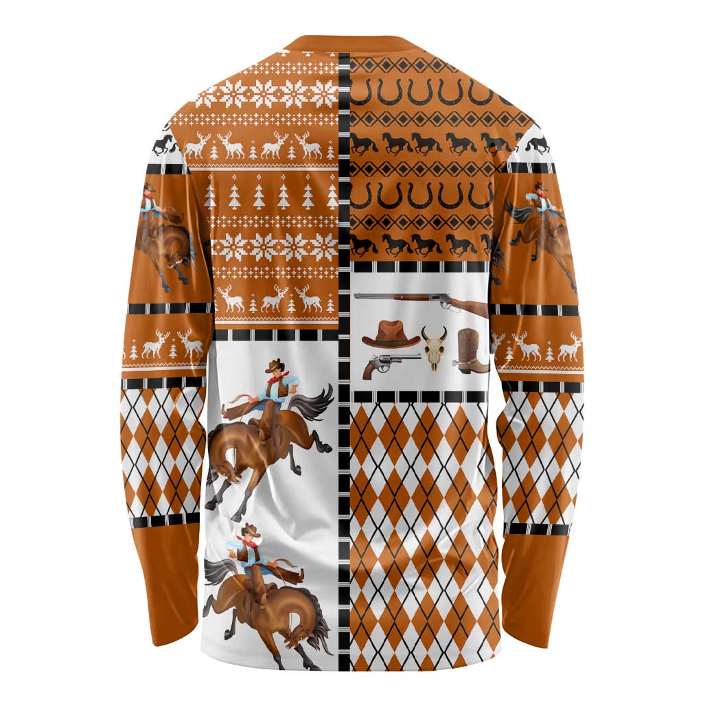 Horse Cowboy Merry Christmas Design Long Sleeve Shirt Funny Xmas Holiday Patterns - Wonder Print Shop