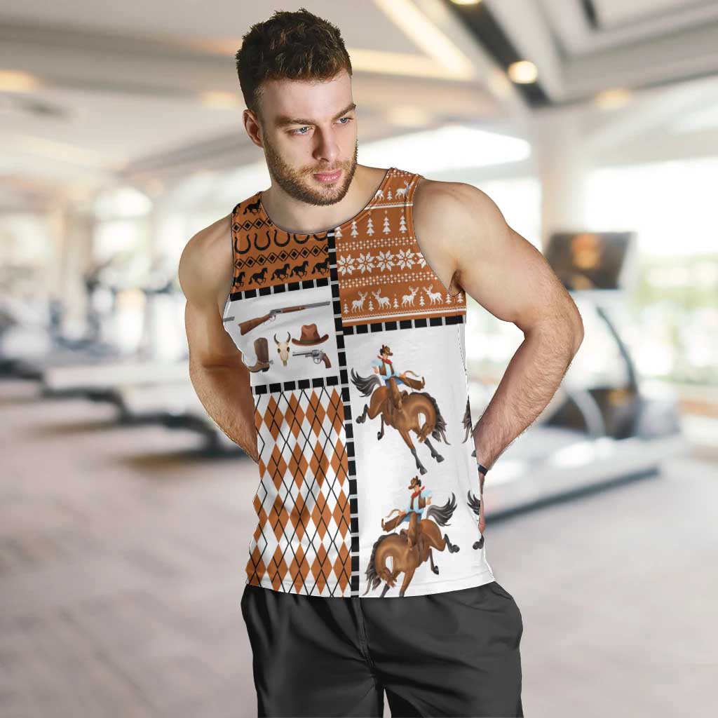 Horse Cowboy Merry Christmas Design Men Tank Top Funny Xmas Holiday Patterns - Wonder Print Shop
