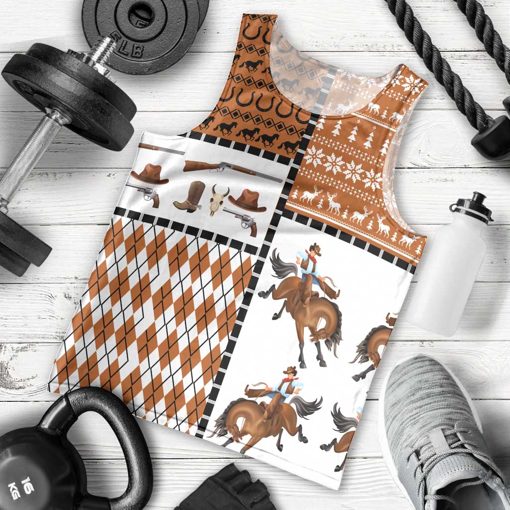 Horse Cowboy Merry Christmas Design Men Tank Top Funny Xmas Holiday Patterns - Wonder Print Shop