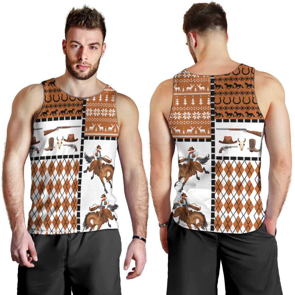 Horse Cowboy Merry Christmas Design Men Tank Top Funny Xmas Holiday Patterns - Wonder Print Shop