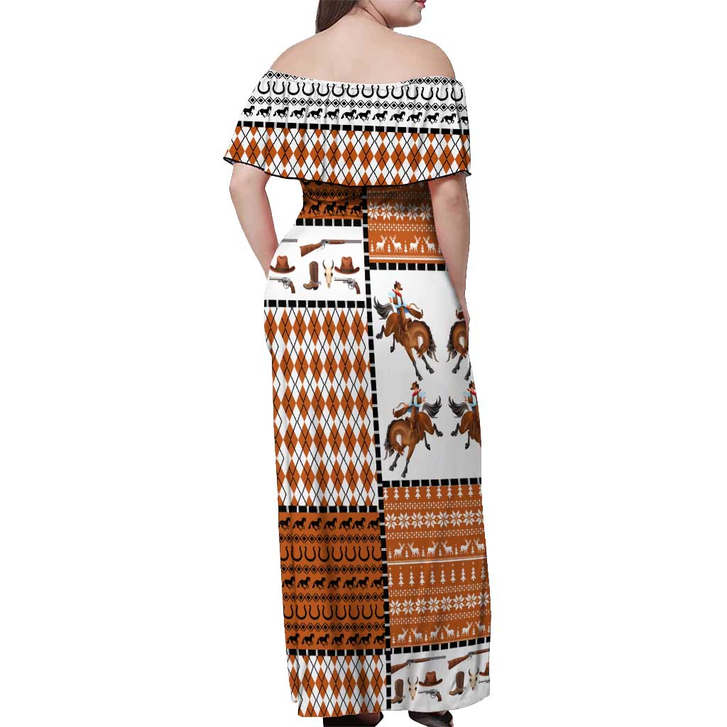 Horse Cowboy Merry Christmas Design Off Shoulder Maxi Dress Funny Xmas Holiday Patterns - Wonder Print Shop