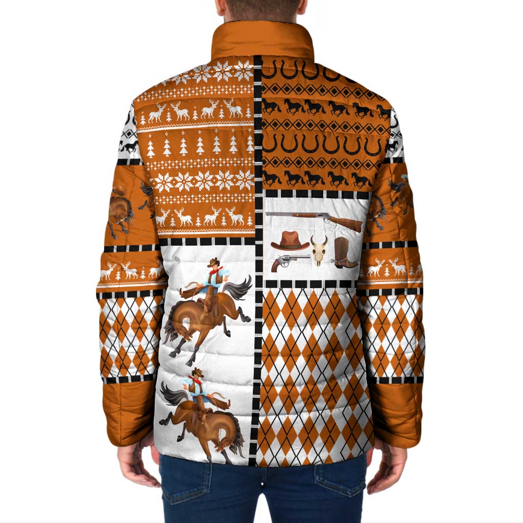 Horse Cowboy Merry Christmas Design Padded Jacket Funny Xmas Holiday Patterns - Wonder Print Shop
