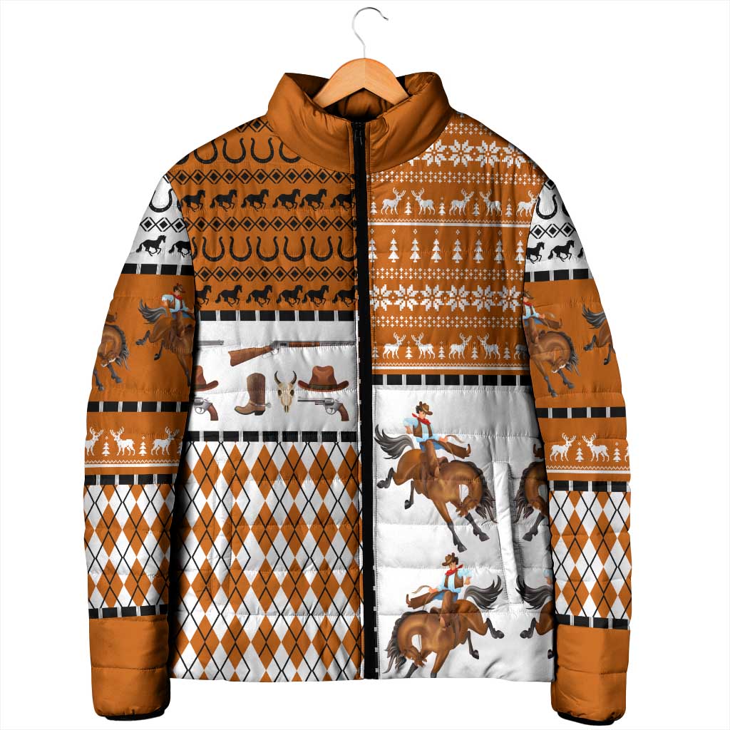 Horse Cowboy Merry Christmas Design Padded Jacket Funny Xmas Holiday Patterns - Wonder Print Shop