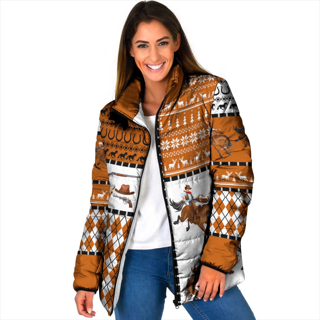 Horse Cowboy Merry Christmas Design Padded Jacket Funny Xmas Holiday Patterns - Wonder Print Shop