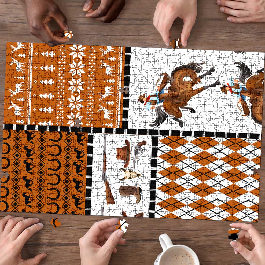 Horse Cowboy Merry Christmas Design Puzzle Funny Xmas Holiday Patterns - Wonder Print Shop