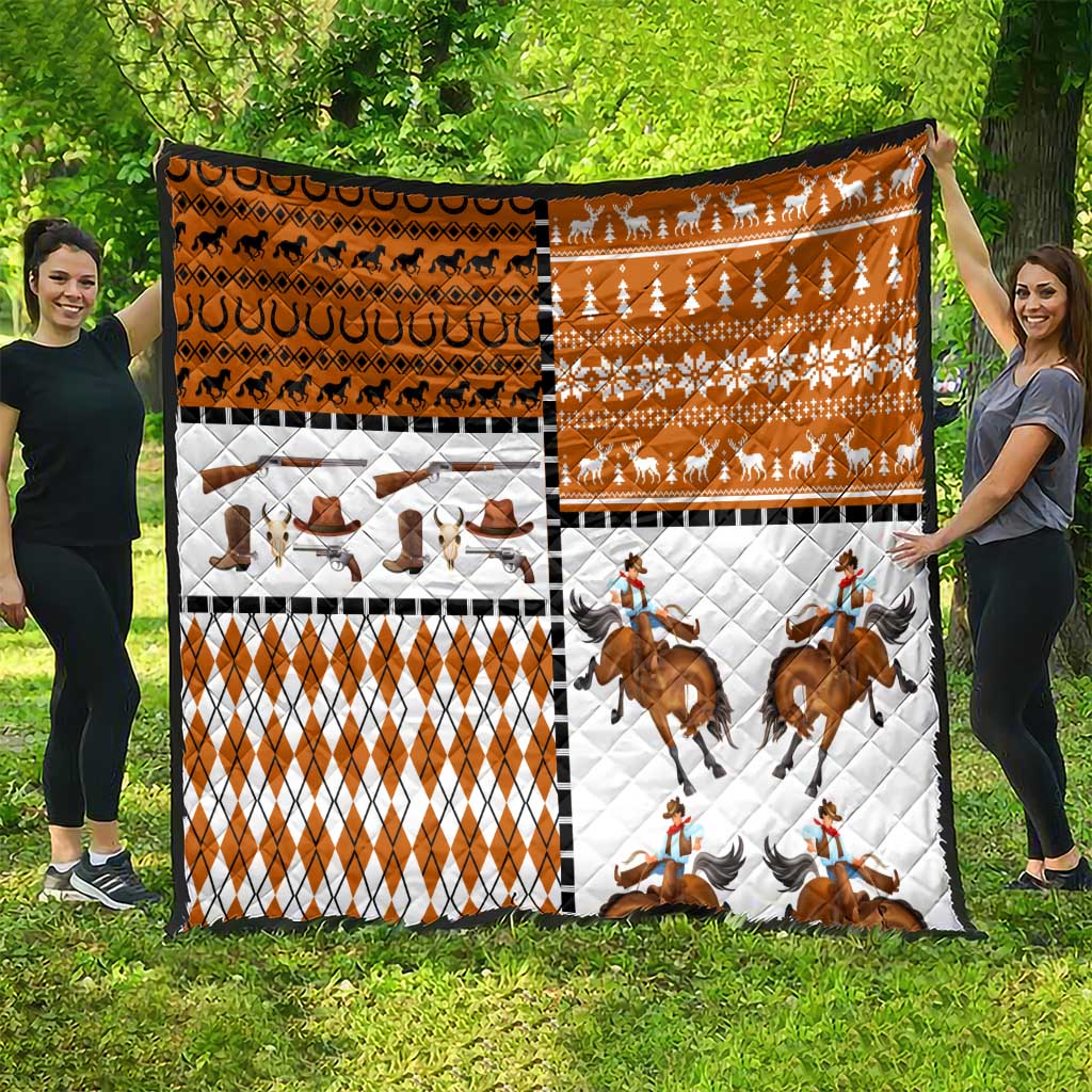 Horse Cowboy Merry Christmas Design Quilt Funny Xmas Holiday Patterns - Wonder Print Shop