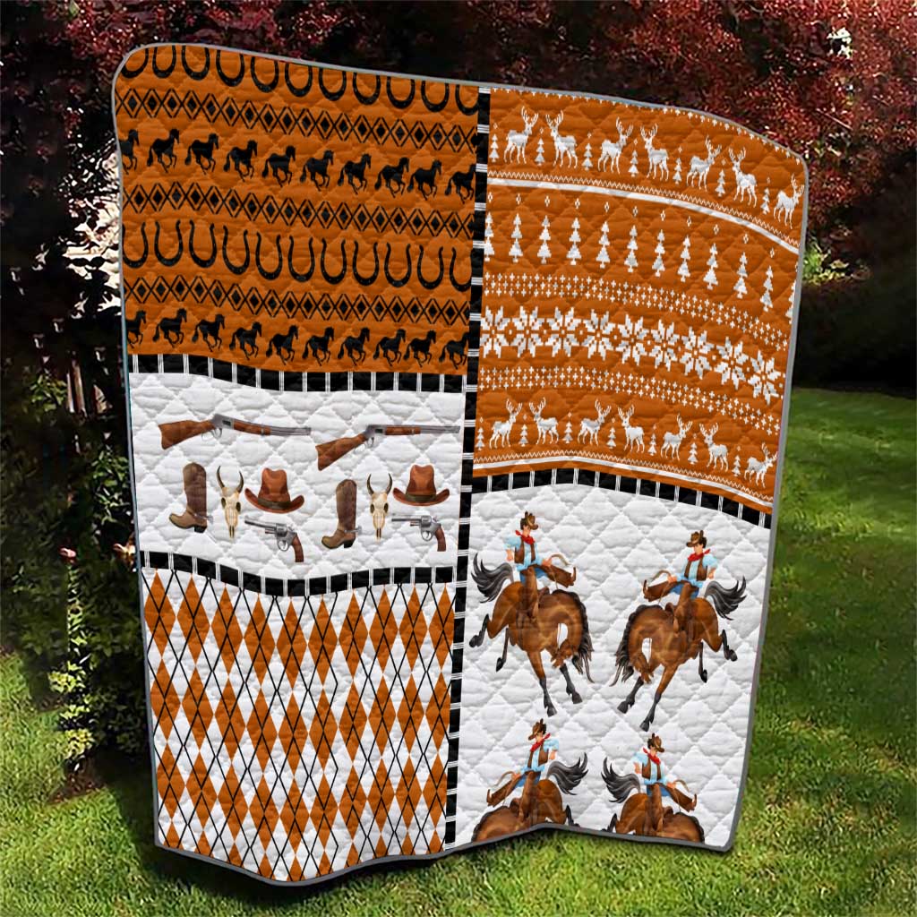 Horse Cowboy Merry Christmas Design Quilt Funny Xmas Holiday Patterns - Wonder Print Shop