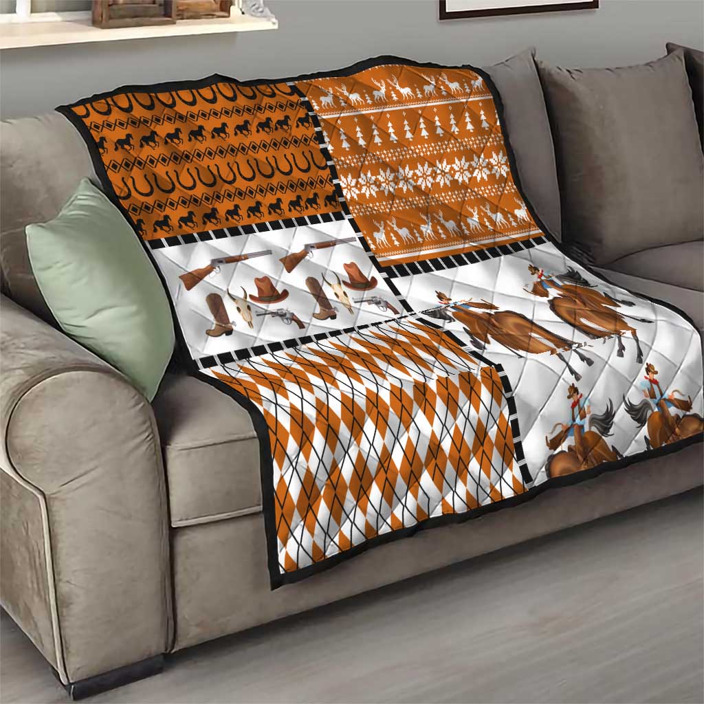 Horse Cowboy Merry Christmas Design Quilt Funny Xmas Holiday Patterns - Wonder Print Shop