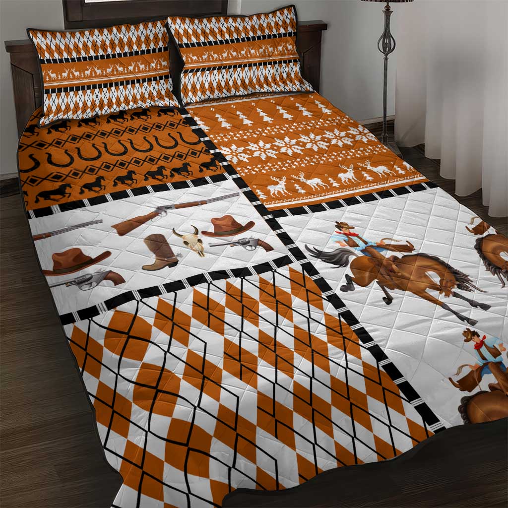 Horse Cowboy Merry Christmas Design Quilt Bed Set Funny Xmas Holiday Patterns - Wonder Print Shop