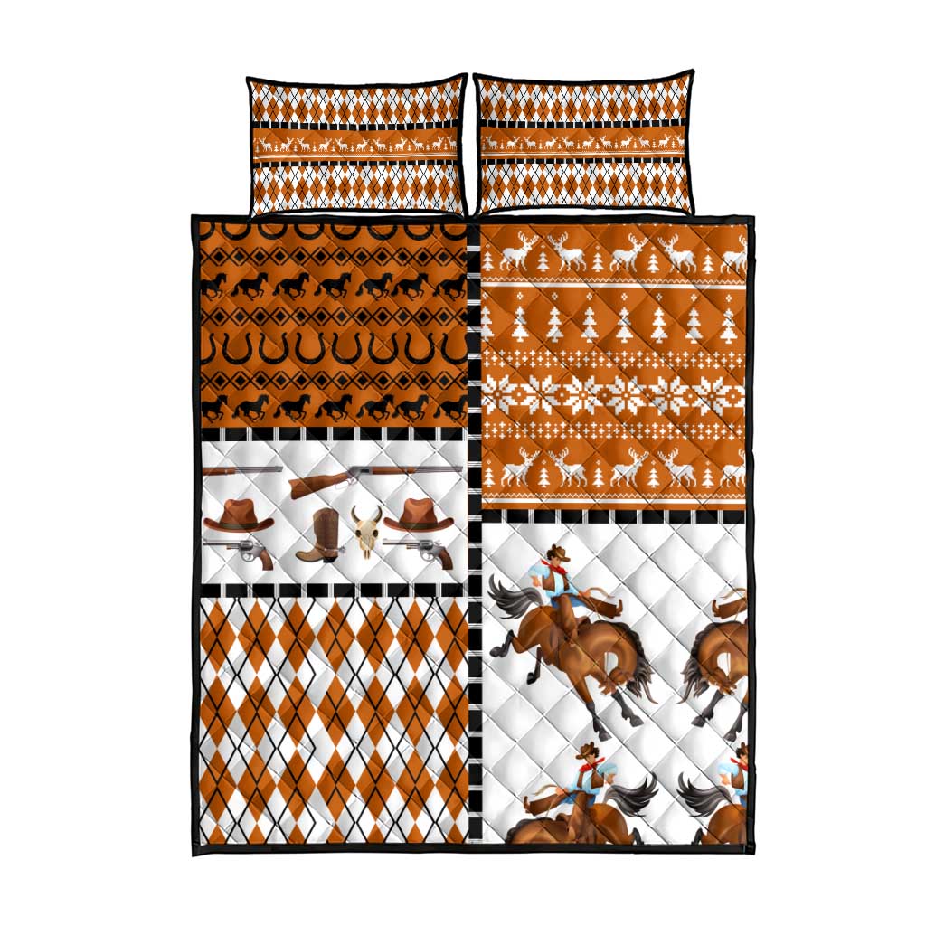 Horse Cowboy Merry Christmas Design Quilt Bed Set Funny Xmas Holiday Patterns - Wonder Print Shop