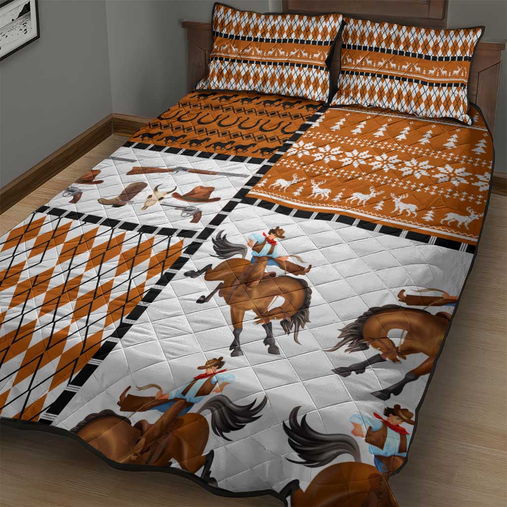 Horse Cowboy Merry Christmas Design Quilt Bed Set Funny Xmas Holiday Patterns - Wonder Print Shop