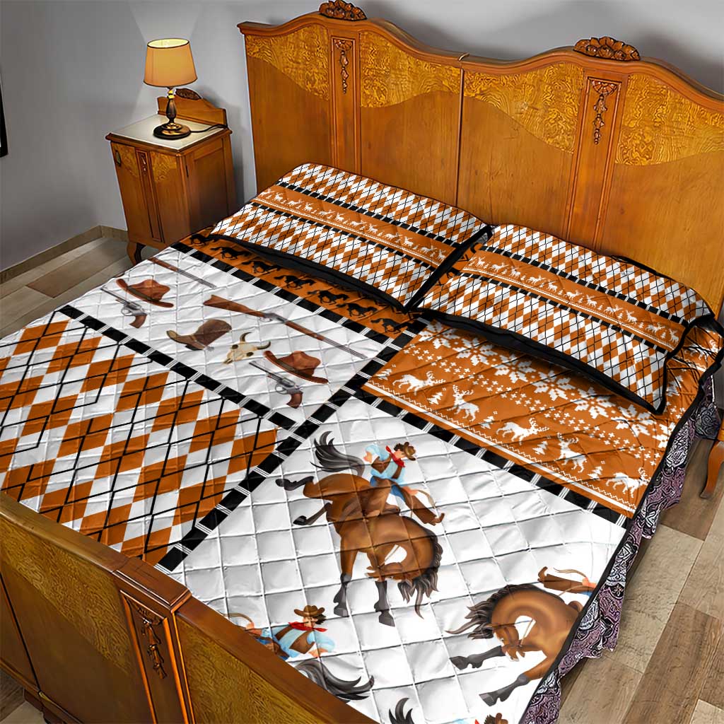 Horse Cowboy Merry Christmas Design Quilt Bed Set Funny Xmas Holiday Patterns - Wonder Print Shop