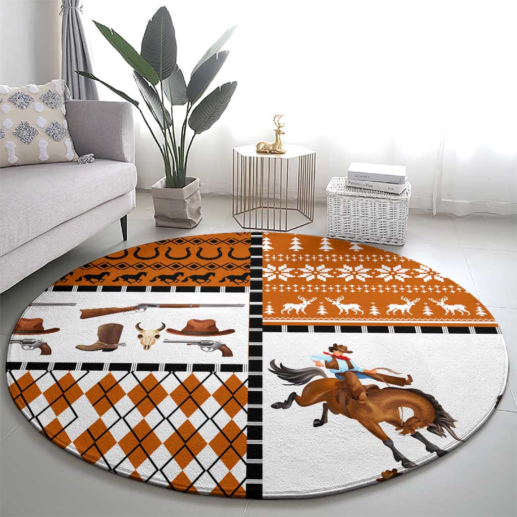 Horse Cowboy Merry Christmas Design Round Carpet Funny Xmas Holiday Patterns - Wonder Print Shop
