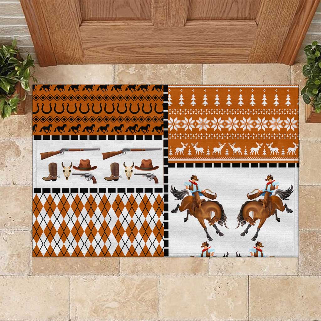 Horse Cowboy Merry Christmas Design Rubber Doormat Funny Xmas Holiday Patterns - Wonder Print Shop