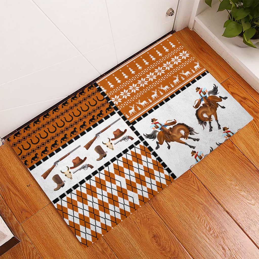 Horse Cowboy Merry Christmas Design Rubber Doormat Funny Xmas Holiday Patterns - Wonder Print Shop
