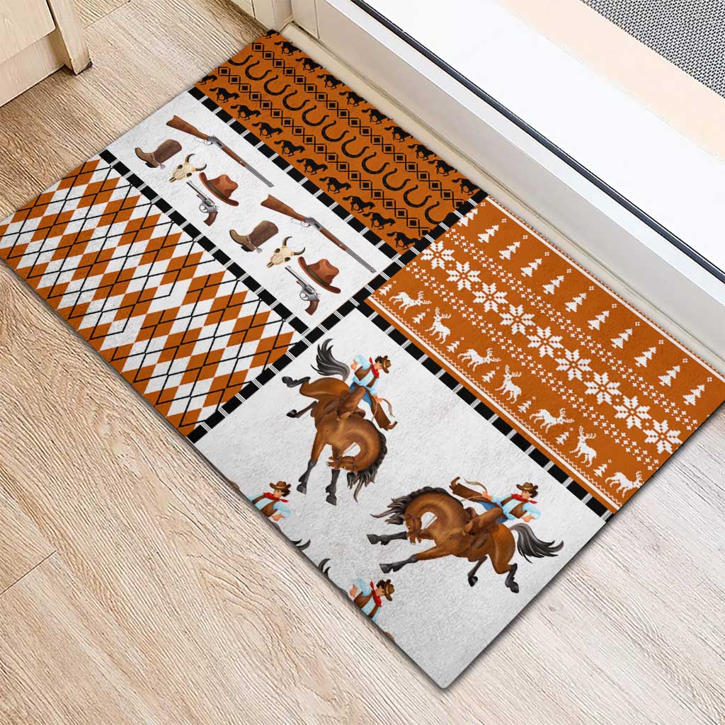Horse Cowboy Merry Christmas Design Rubber Doormat Funny Xmas Holiday Patterns - Wonder Print Shop