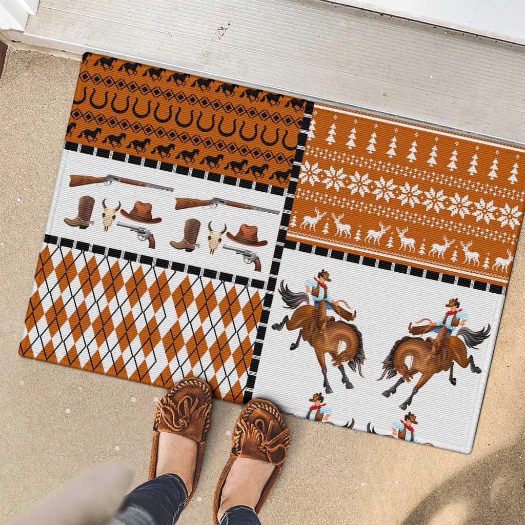 Horse Cowboy Merry Christmas Design Rubber Doormat Funny Xmas Holiday Patterns - Wonder Print Shop