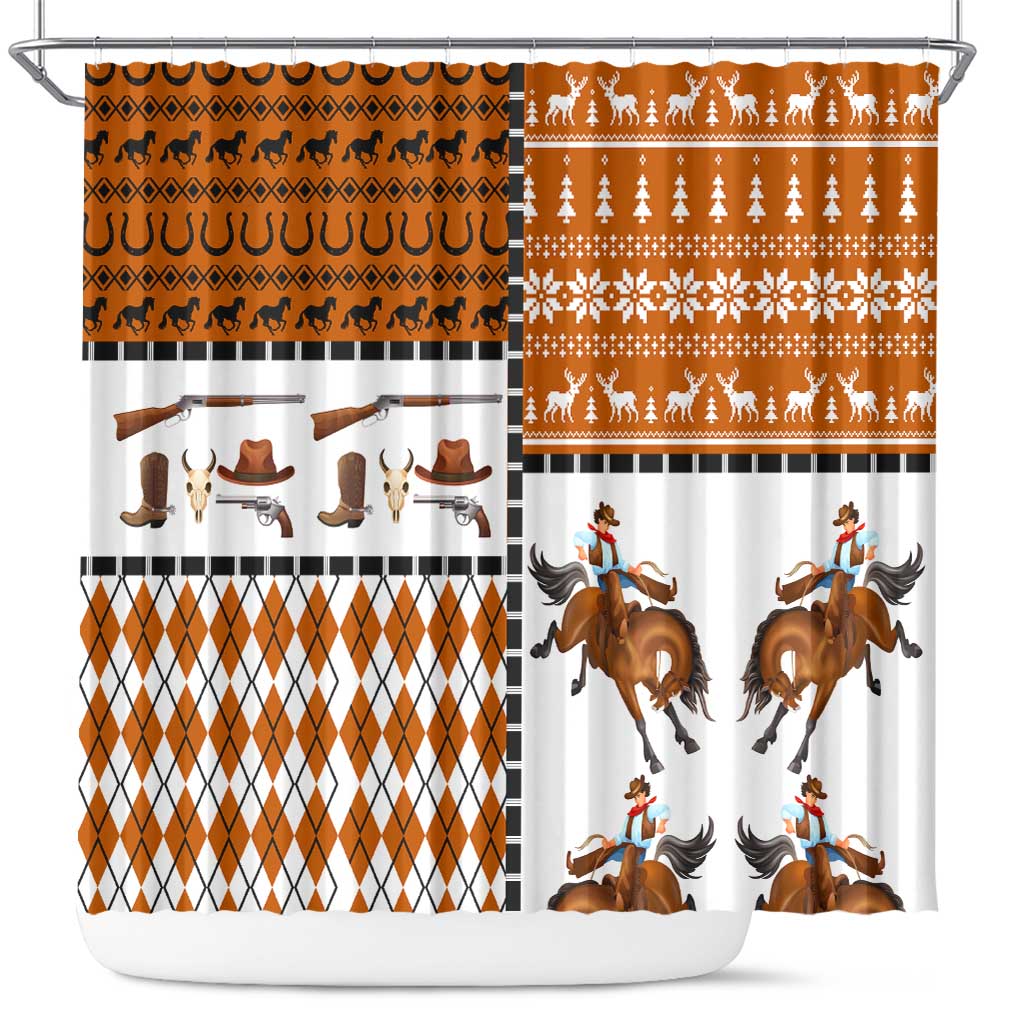 Horse Cowboy Merry Christmas Design Shower Curtain Funny Xmas Holiday Patterns - Wonder Print Shop