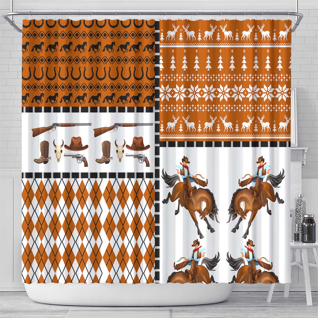 Horse Cowboy Merry Christmas Design Shower Curtain Funny Xmas Holiday Patterns - Wonder Print Shop