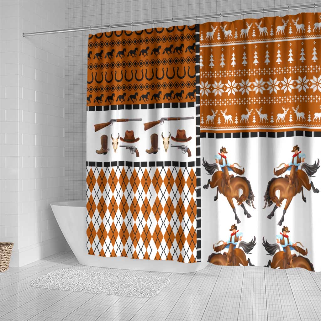 Horse Cowboy Merry Christmas Design Shower Curtain Funny Xmas Holiday Patterns - Wonder Print Shop