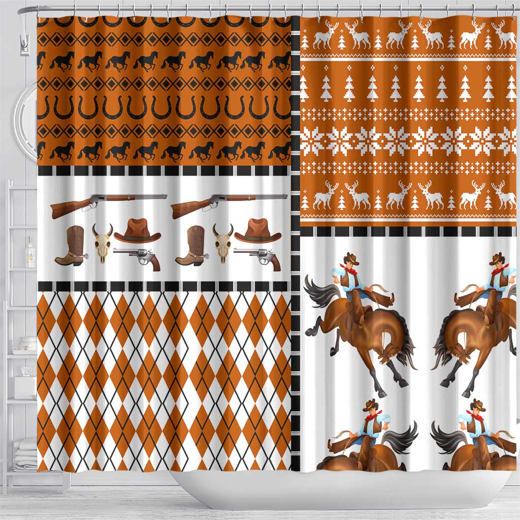 Horse Cowboy Merry Christmas Design Shower Curtain Funny Xmas Holiday Patterns - Wonder Print Shop