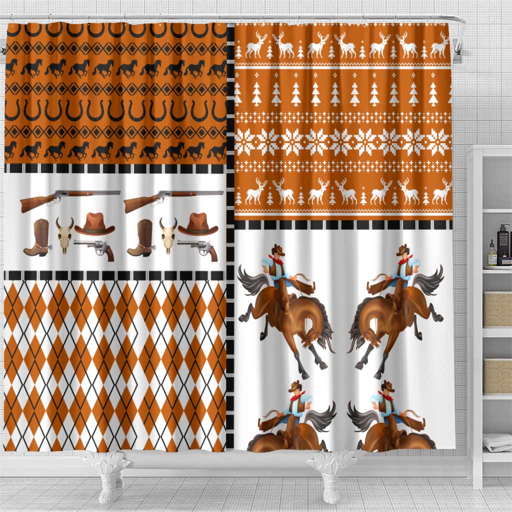 Horse Cowboy Merry Christmas Design Shower Curtain Funny Xmas Holiday Patterns - Wonder Print Shop
