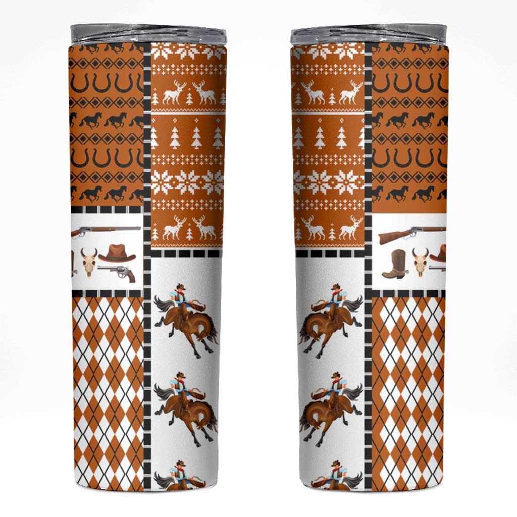 Horse Cowboy Merry Christmas Design Skinny Tumbler Funny Xmas Holiday Patterns - Wonder Print Shop
