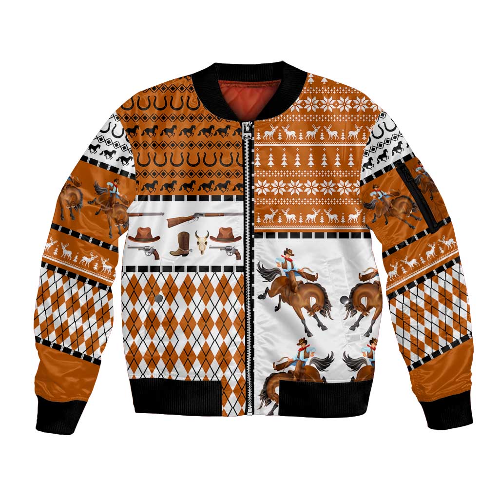 Horse Cowboy Merry Christmas Design Sleeve Zip Bomber Jacket Funny Xmas Holiday Patterns - Wonder Print Shop