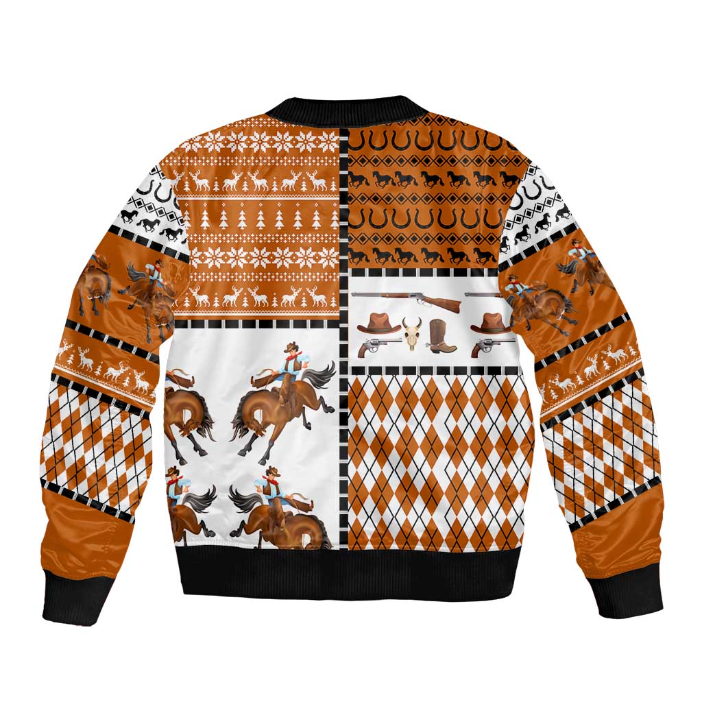 Horse Cowboy Merry Christmas Design Sleeve Zip Bomber Jacket Funny Xmas Holiday Patterns - Wonder Print Shop