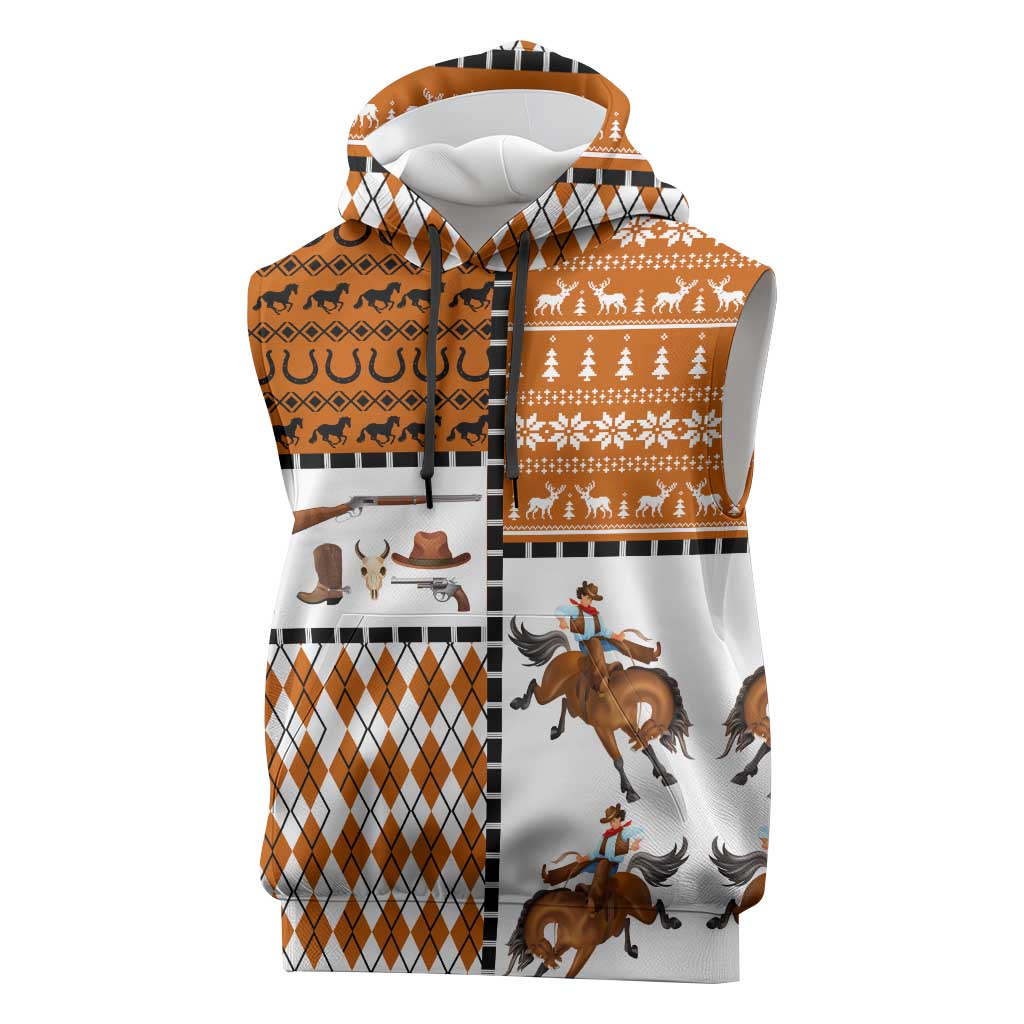 Horse Cowboy Merry Christmas Design Sleeveless Hoodie Funny Xmas Holiday Patterns - Wonder Print Shop