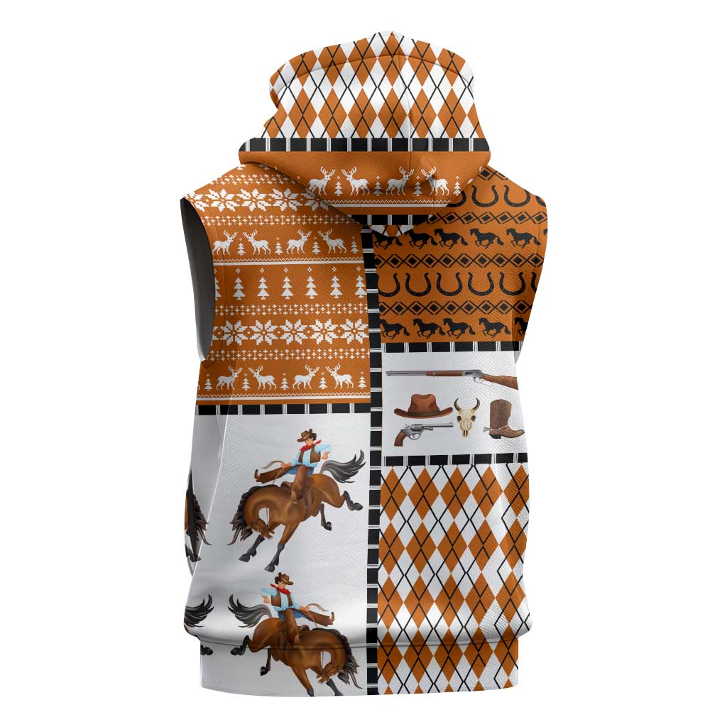 Horse Cowboy Merry Christmas Design Sleeveless Hoodie Funny Xmas Holiday Patterns - Wonder Print Shop