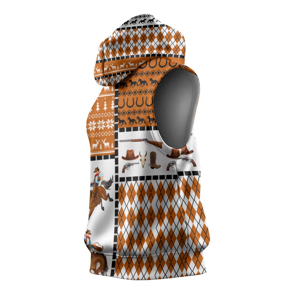 Horse Cowboy Merry Christmas Design Sleeveless Hoodie Funny Xmas Holiday Patterns - Wonder Print Shop