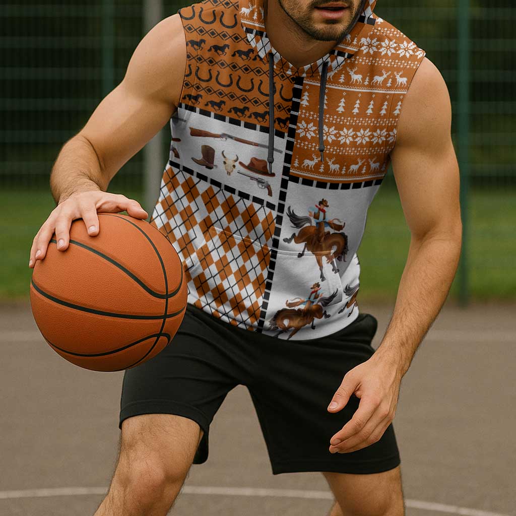 Horse Cowboy Merry Christmas Design Sleeveless Hoodie Funny Xmas Holiday Patterns - Wonder Print Shop