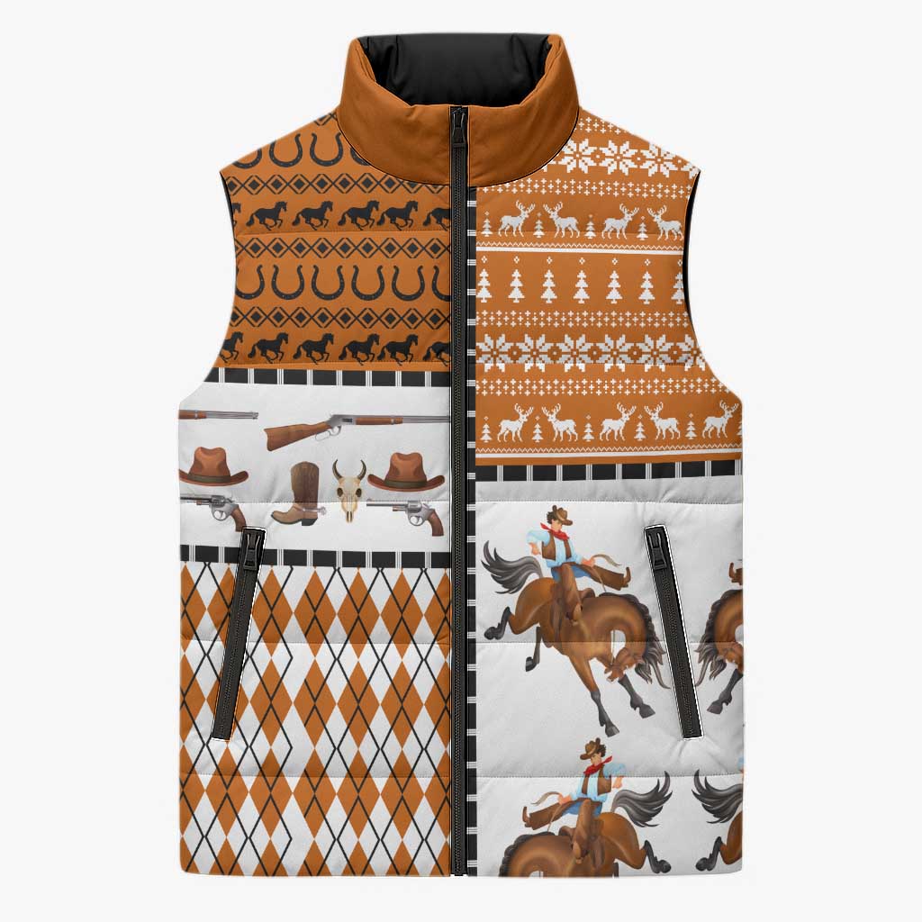 Horse Cowboy Merry Christmas Design Sleeveless Puffer Jacket Funny Xmas Holiday Patterns - Wonder Print Shop