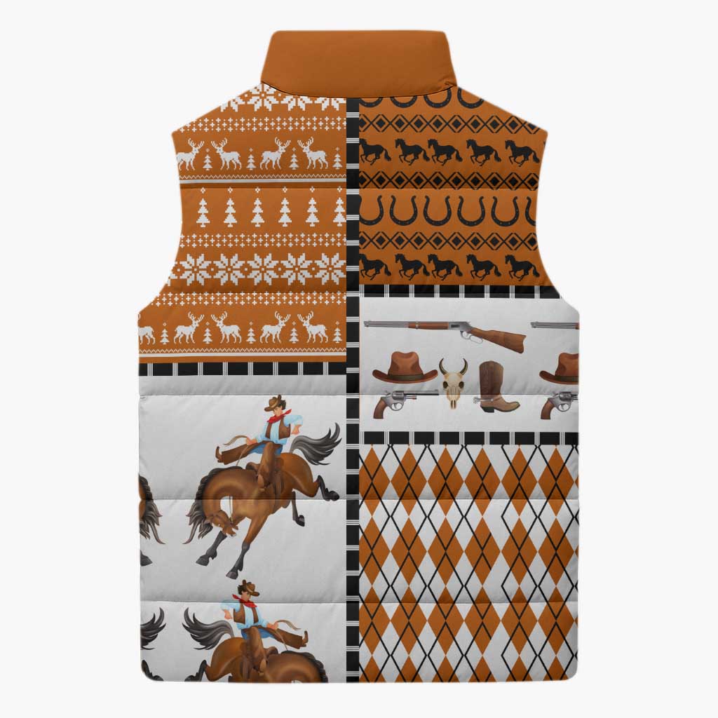 Horse Cowboy Merry Christmas Design Sleeveless Puffer Jacket Funny Xmas Holiday Patterns - Wonder Print Shop