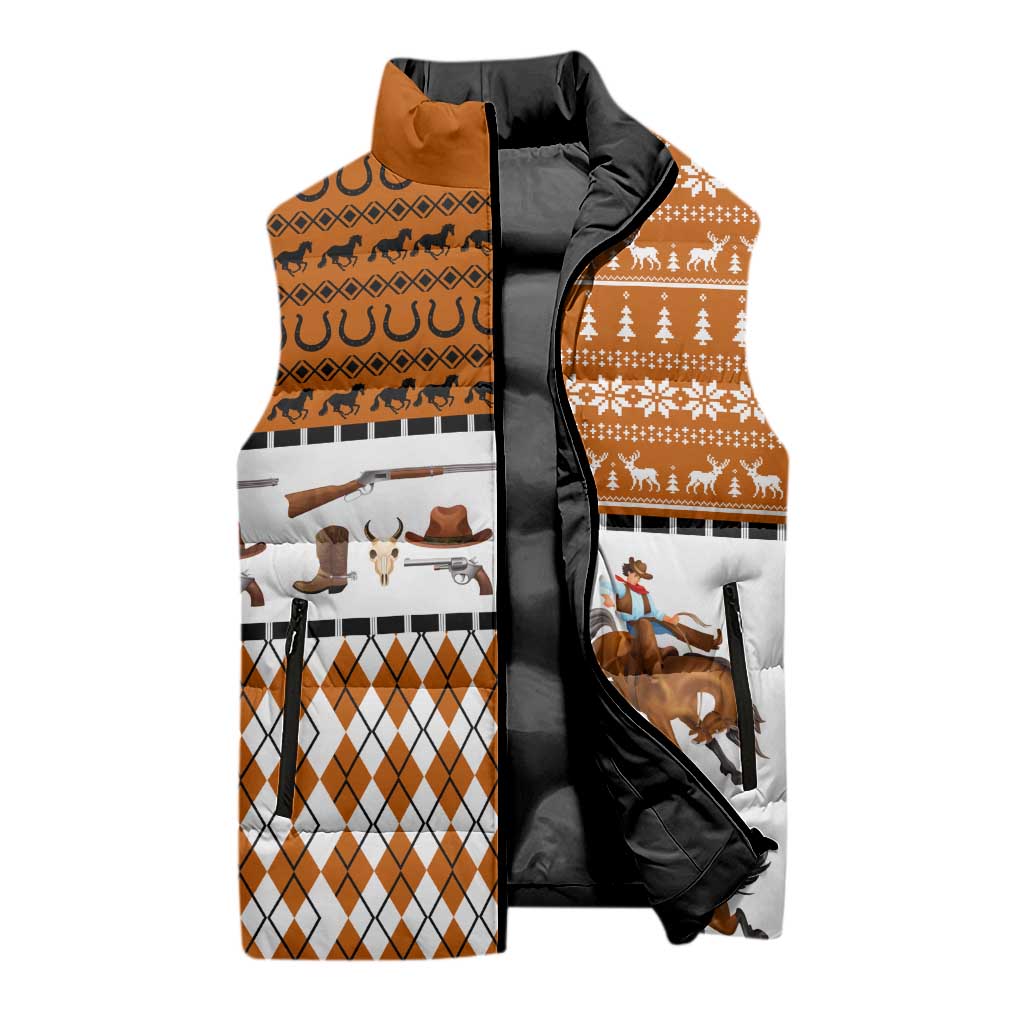 Horse Cowboy Merry Christmas Design Sleeveless Puffer Jacket Funny Xmas Holiday Patterns - Wonder Print Shop