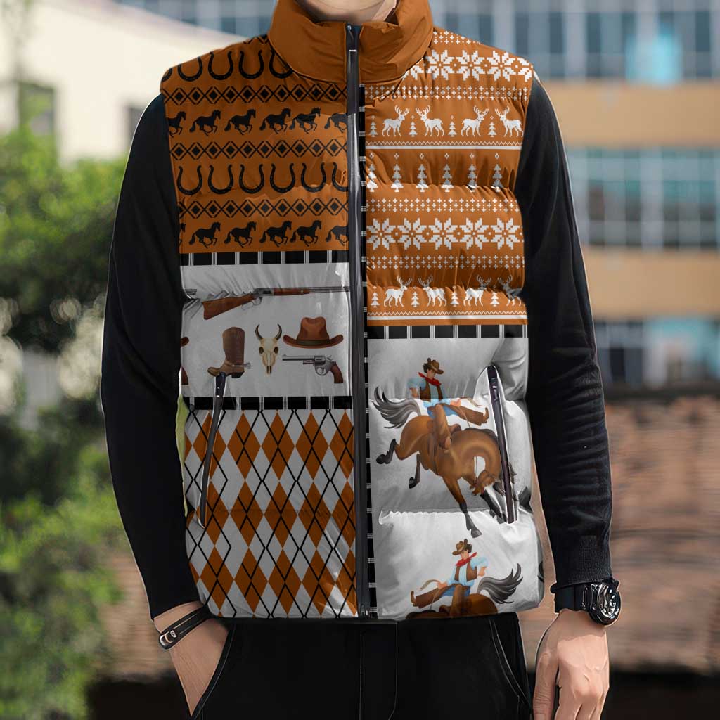 Horse Cowboy Merry Christmas Design Sleeveless Puffer Jacket Funny Xmas Holiday Patterns - Wonder Print Shop
