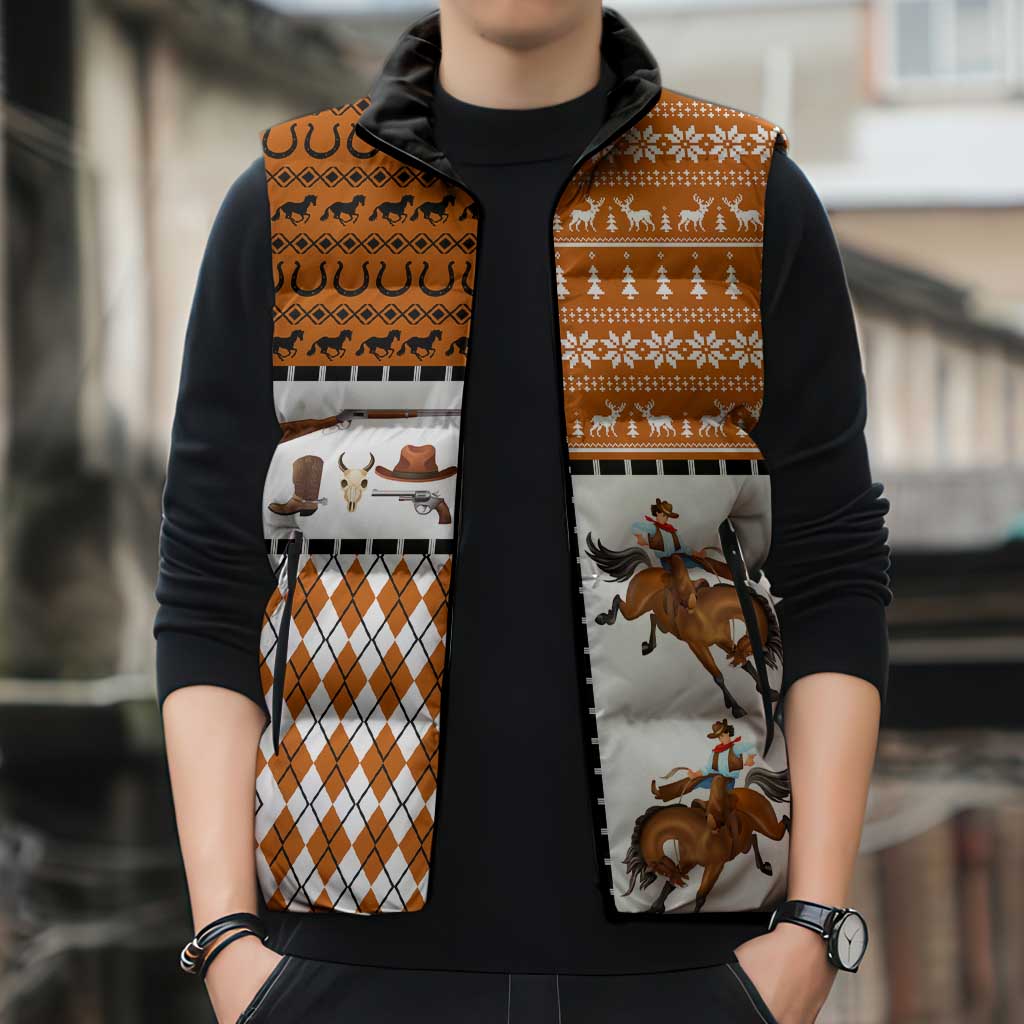 Horse Cowboy Merry Christmas Design Sleeveless Puffer Jacket Funny Xmas Holiday Patterns - Wonder Print Shop