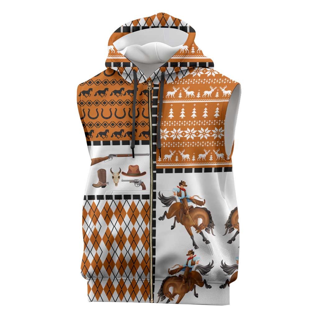 Horse Cowboy Merry Christmas Design Sleeveless Zip Hoodie Funny Xmas Holiday Patterns - Wonder Print Shop