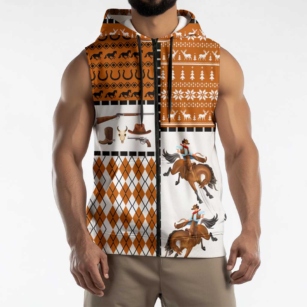 Horse Cowboy Merry Christmas Design Sleeveless Zip Hoodie Funny Xmas Holiday Patterns - Wonder Print Shop
