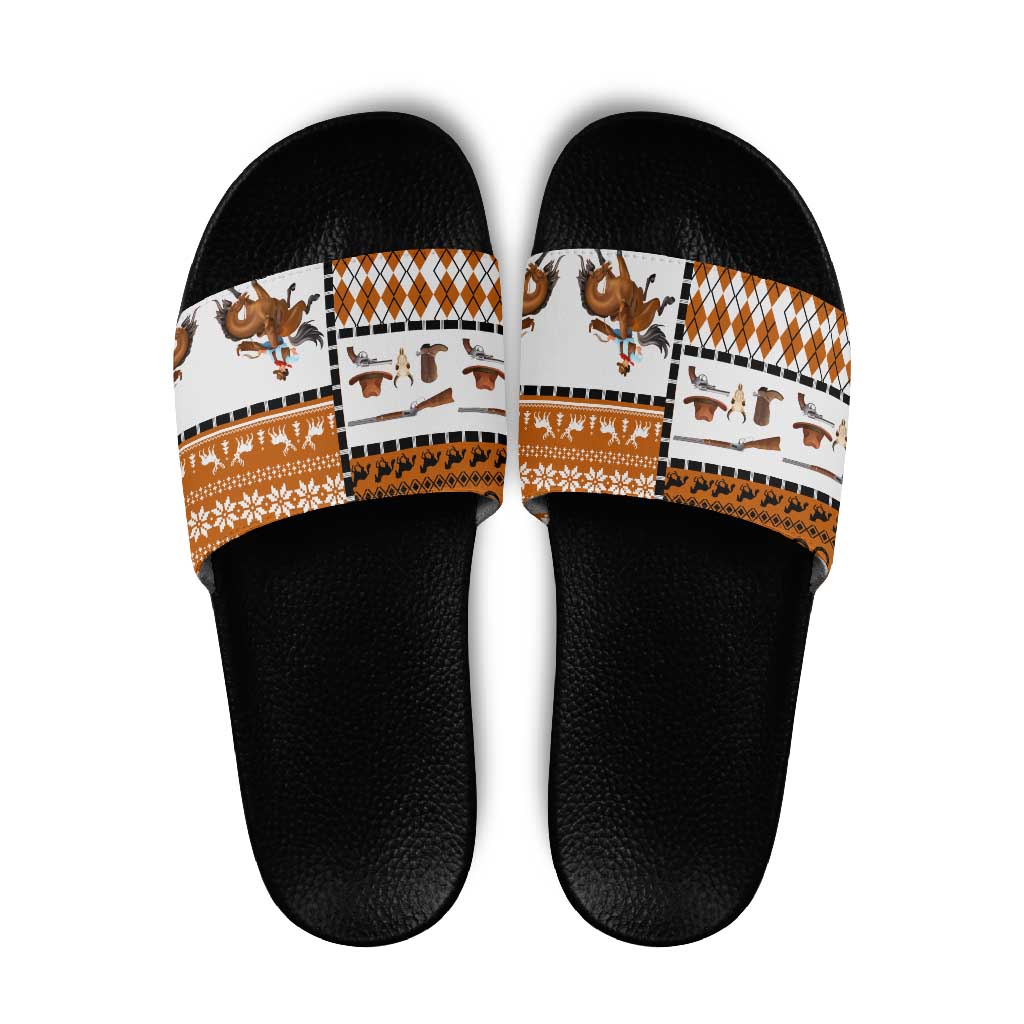 Horse Cowboy Merry Christmas Design Slide Sandals Funny Xmas Holiday Patterns - Wonder Print Shop