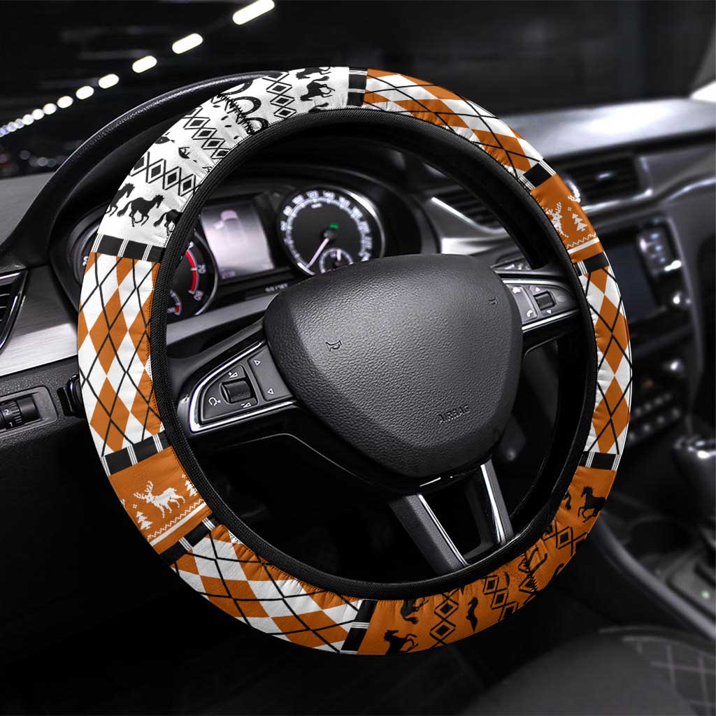 Horse Cowboy Merry Christmas Design Steering Wheel Cover Funny Xmas Holiday Patterns - Wonder Print Shop