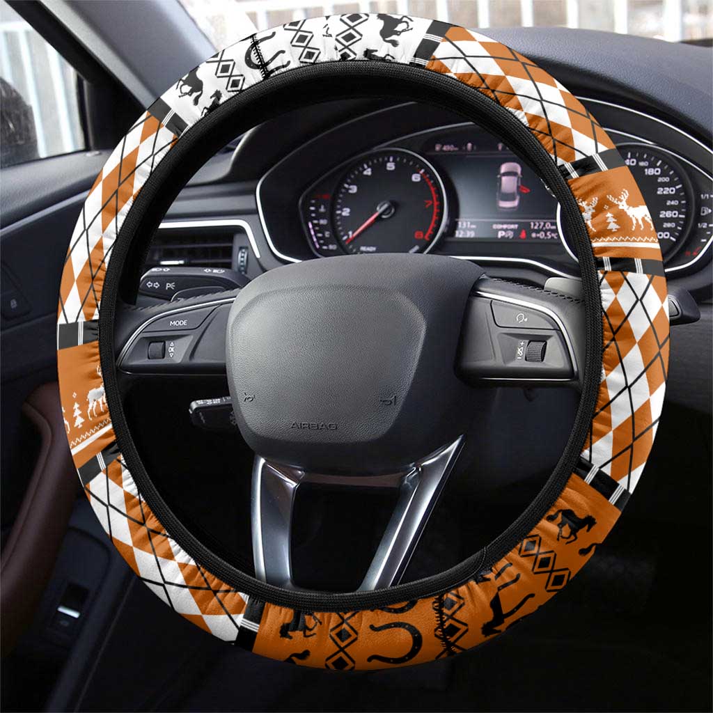 Horse Cowboy Merry Christmas Design Steering Wheel Cover Funny Xmas Holiday Patterns - Wonder Print Shop