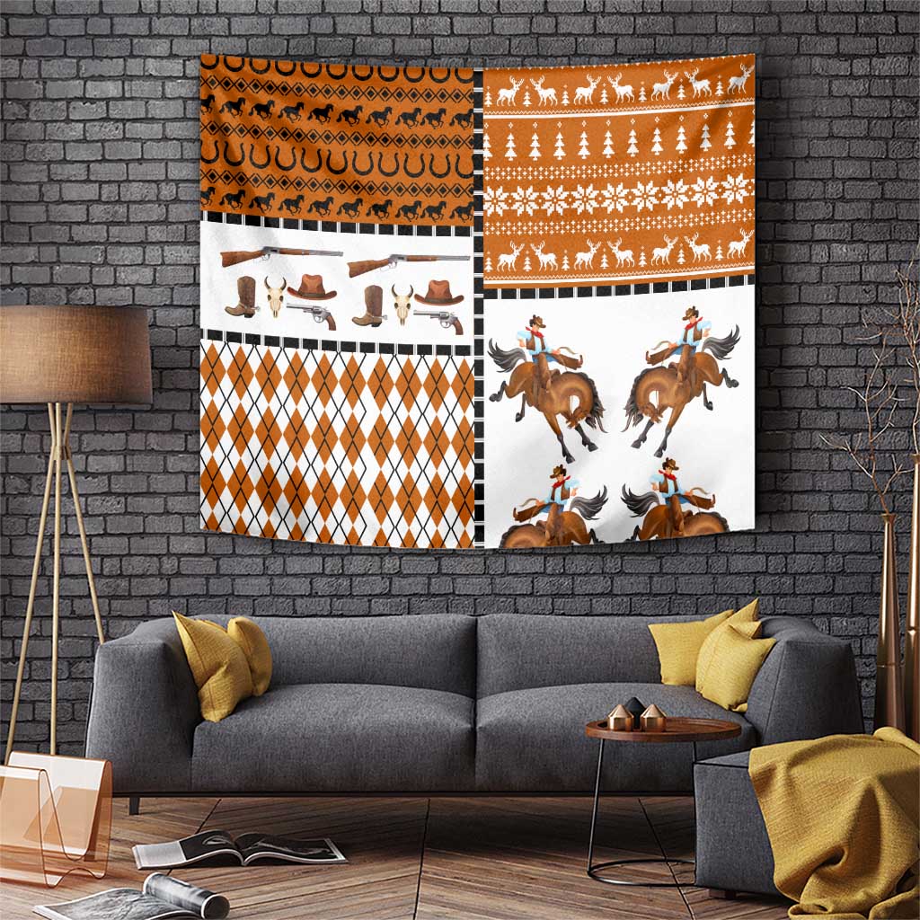 Horse Cowboy Merry Christmas Design Tapestry Funny Xmas Holiday Patterns - Wonder Print Shop
