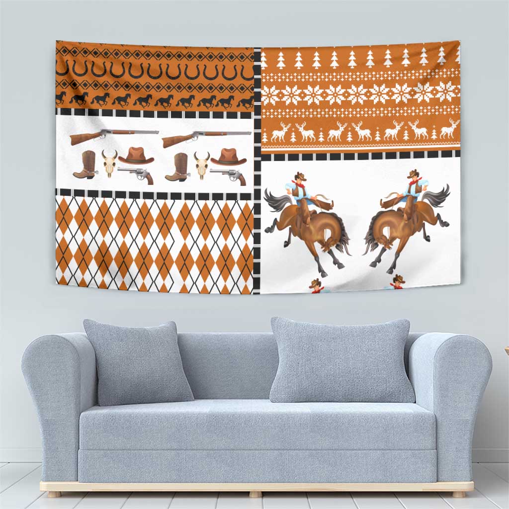 Horse Cowboy Merry Christmas Design Tapestry Funny Xmas Holiday Patterns - Wonder Print Shop