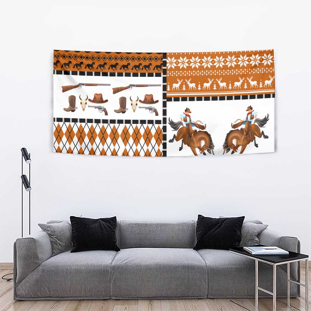 Horse Cowboy Merry Christmas Design Tapestry Funny Xmas Holiday Patterns - Wonder Print Shop