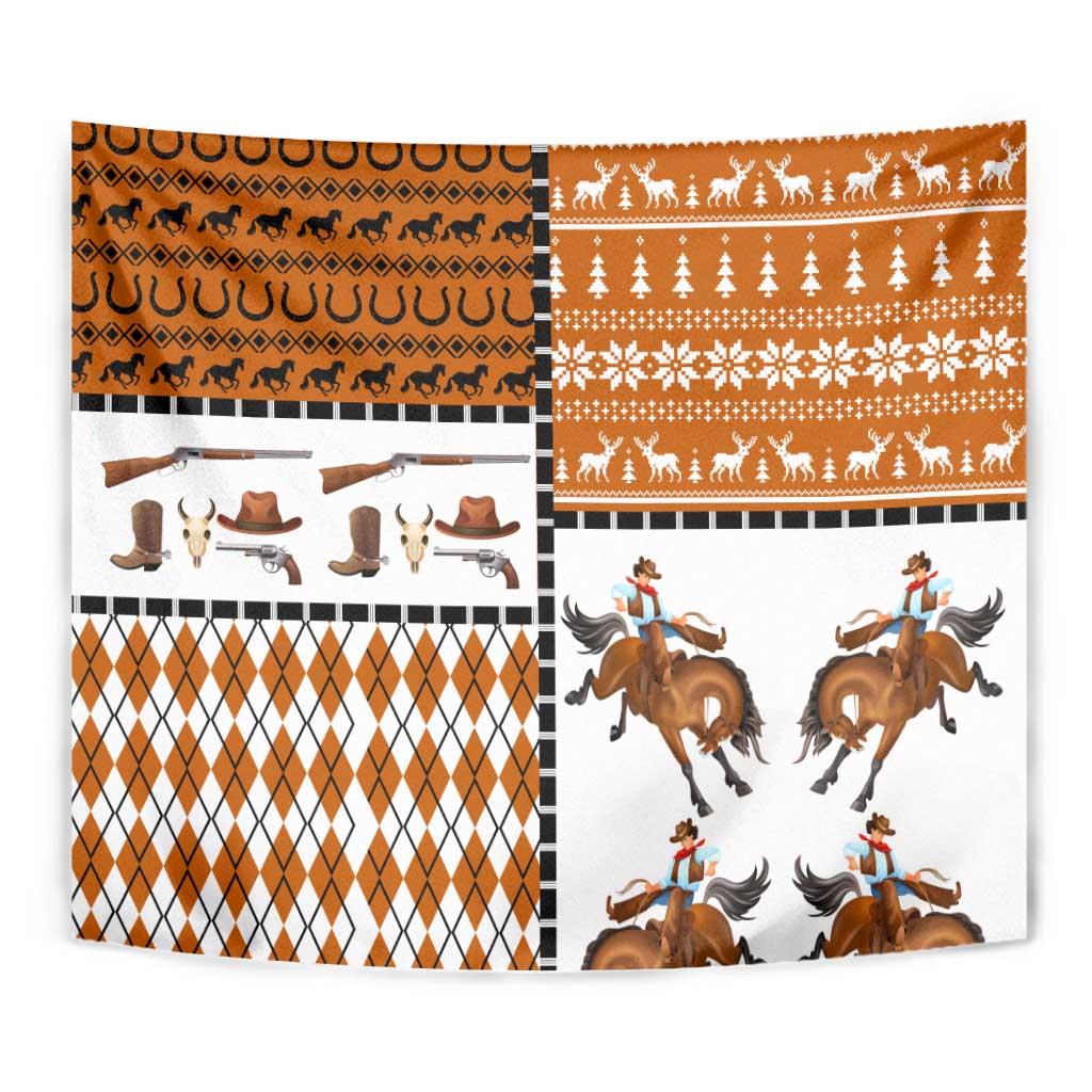Horse Cowboy Merry Christmas Design Tapestry Funny Xmas Holiday Patterns - Wonder Print Shop