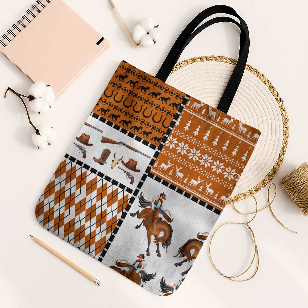 Horse Cowboy Merry Christmas Design Tote Bag Funny Xmas Holiday Patterns - Wonder Print Shop
