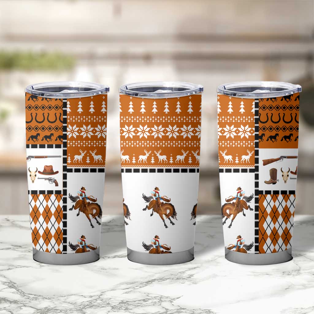 Horse Cowboy Merry Christmas Design Tumbler Cup Funny Xmas Holiday Patterns - Wonder Print Shop