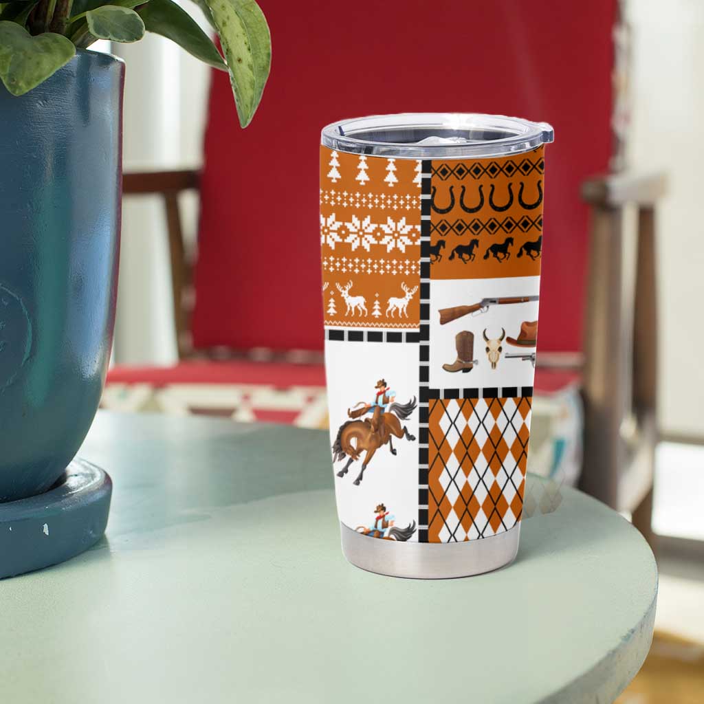 Horse Cowboy Merry Christmas Design Tumbler Cup Funny Xmas Holiday Patterns - Wonder Print Shop